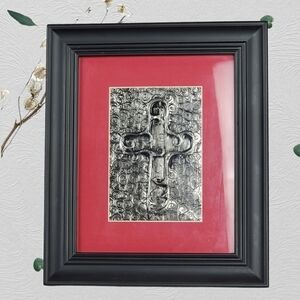 Framed Cross metal tin pressed art